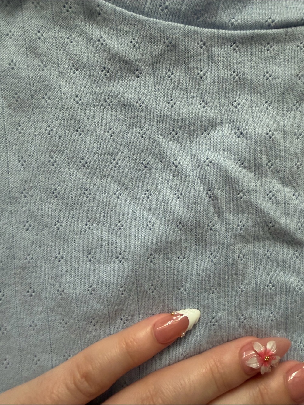 Light Blue Pointelle Short Sleeve Top - Picture 4 of 4